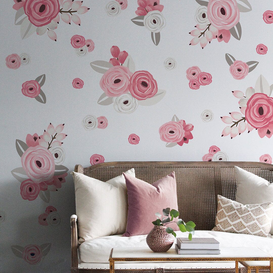 Pink And White Graphic Flower Wall Decals