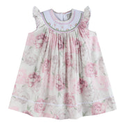 Pink And White Peony Bunny Smocked Bishop Dress