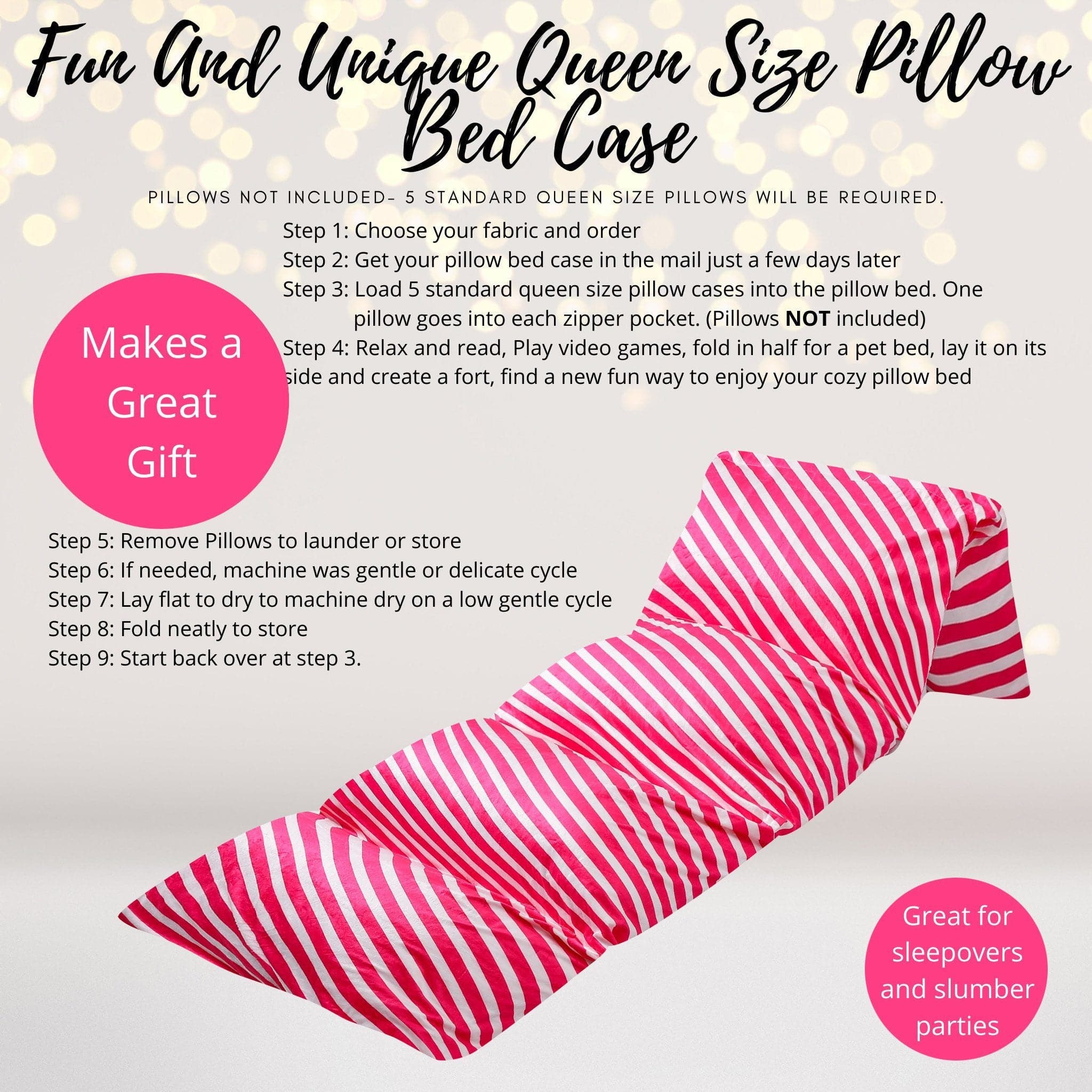 Pink And White Stripe Print Pillow Bed Case, Floor Lounger Gift