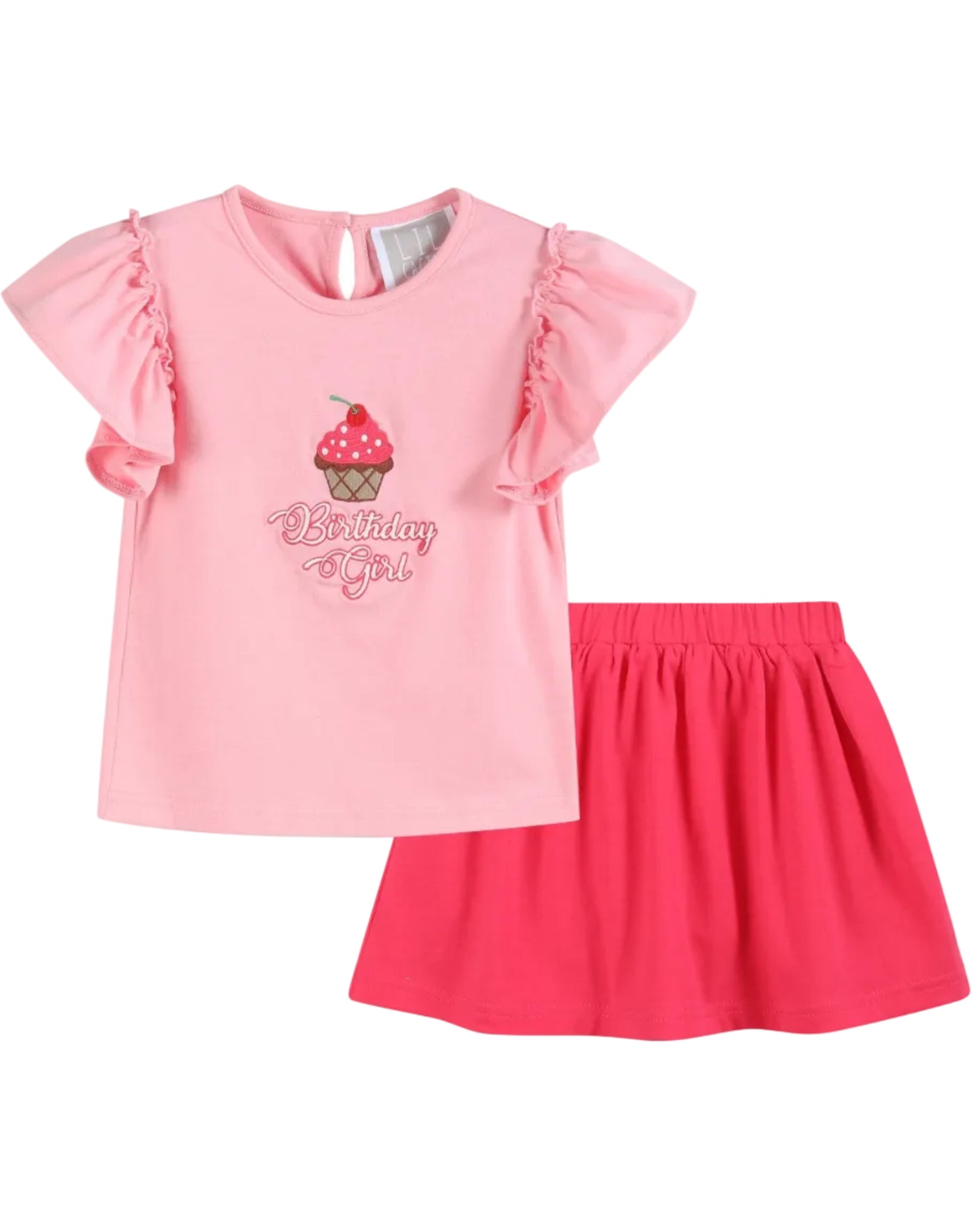 Pink Birthday Girl Ruffle Top And Skort Set