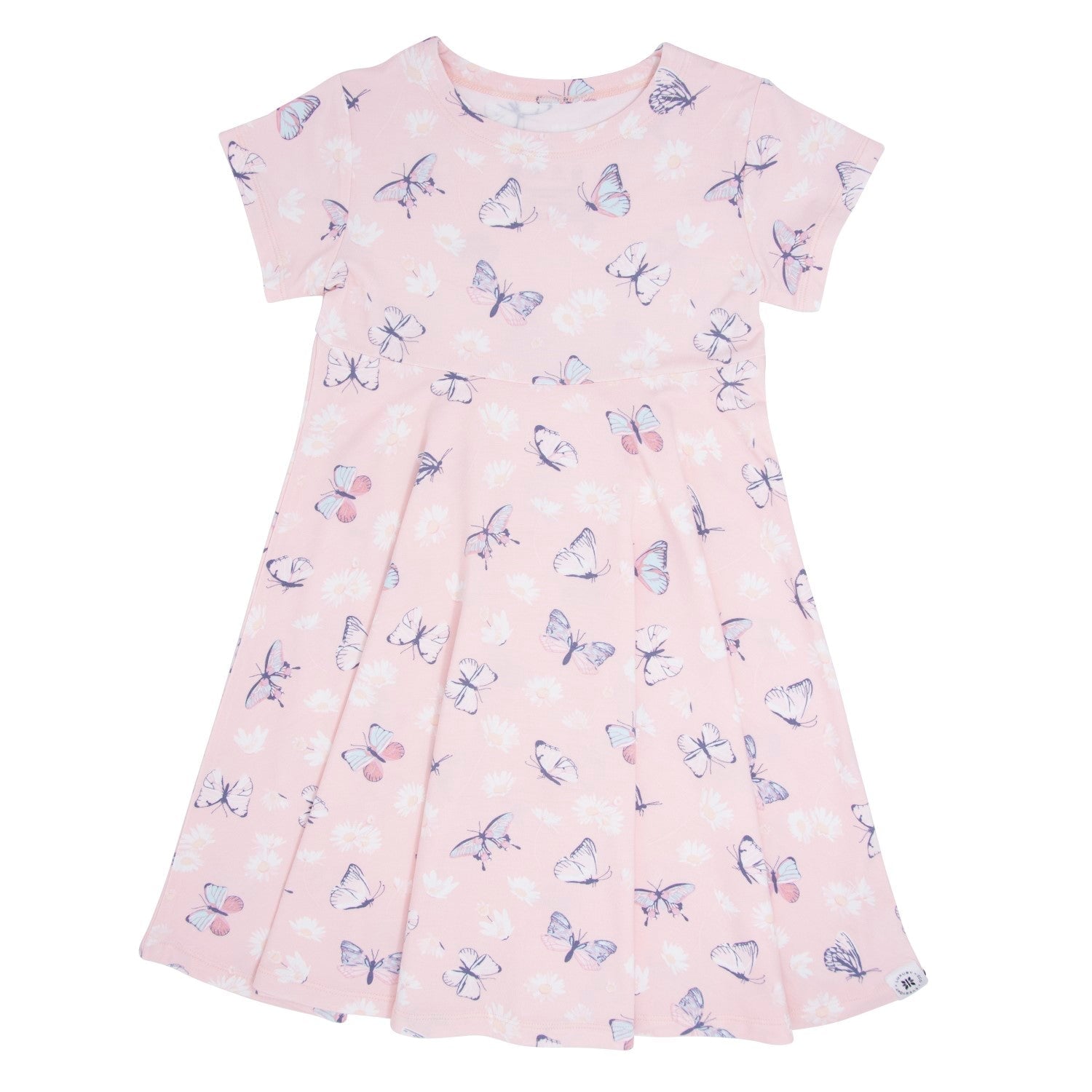 Pink Butterfly Daisy Bamboo Cap Sleeve Swirly Girl Dress