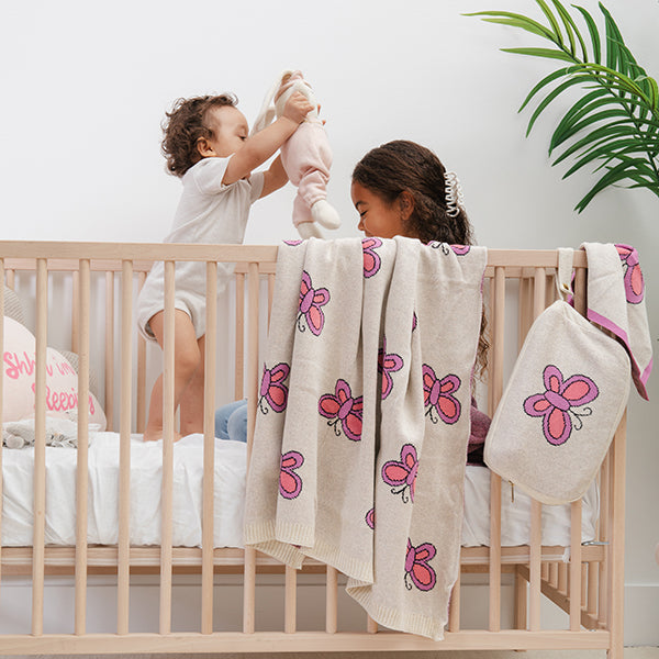Butterfly Organic Cotton Baby Blanket And Burp Cloth Set