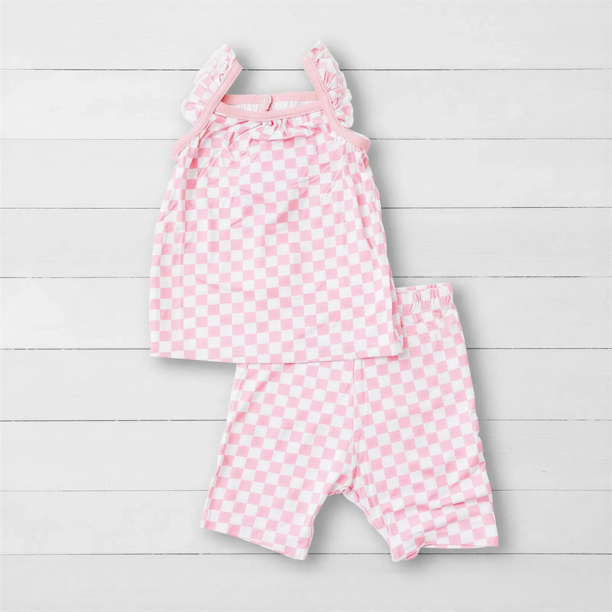 Pink Checks Flutter Tank & Shorts