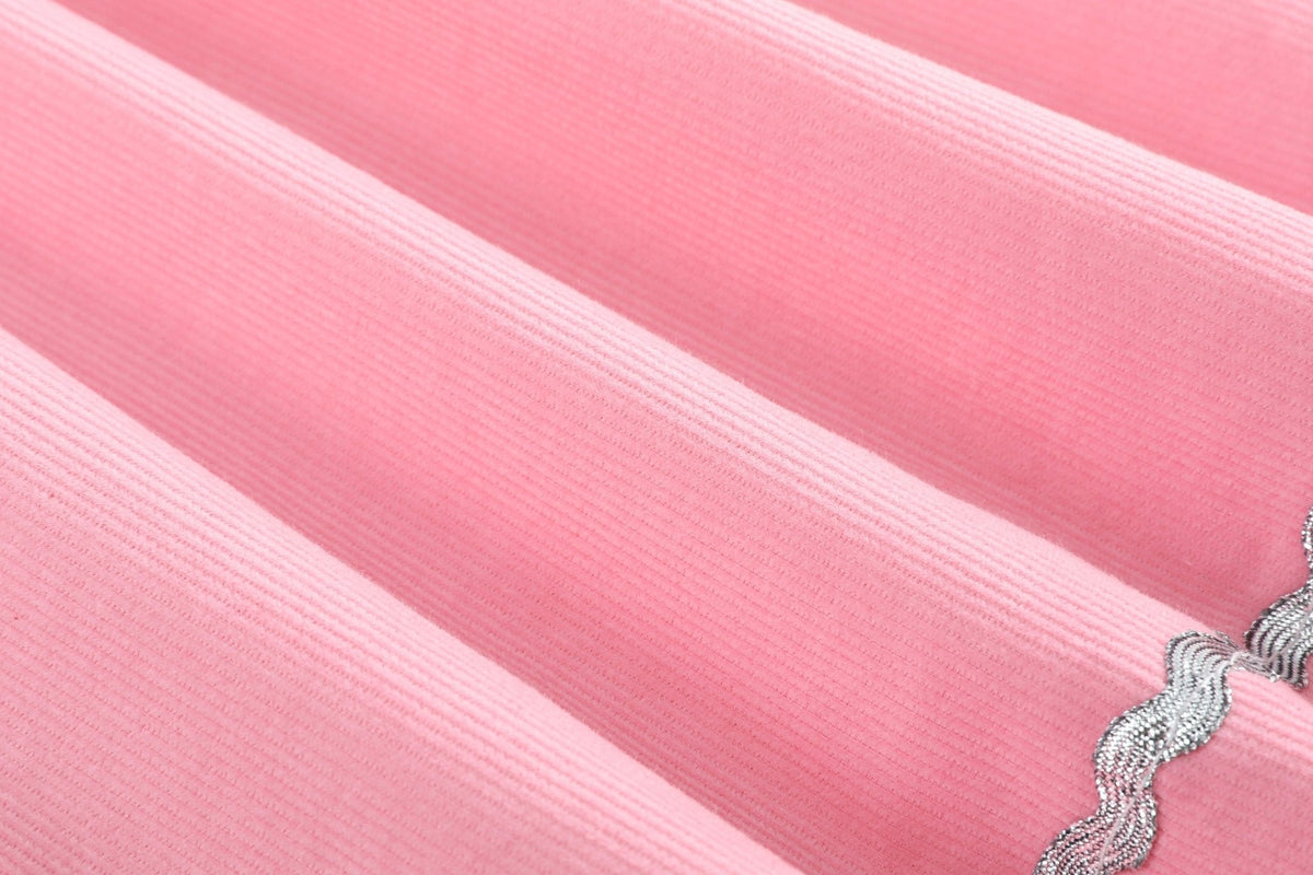 Pink Corduroy Ruffle Dress With Silver Bows