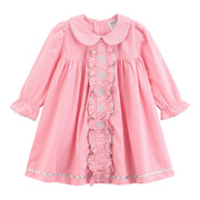 Pink Corduroy Ruffle Dress With Silver Bows