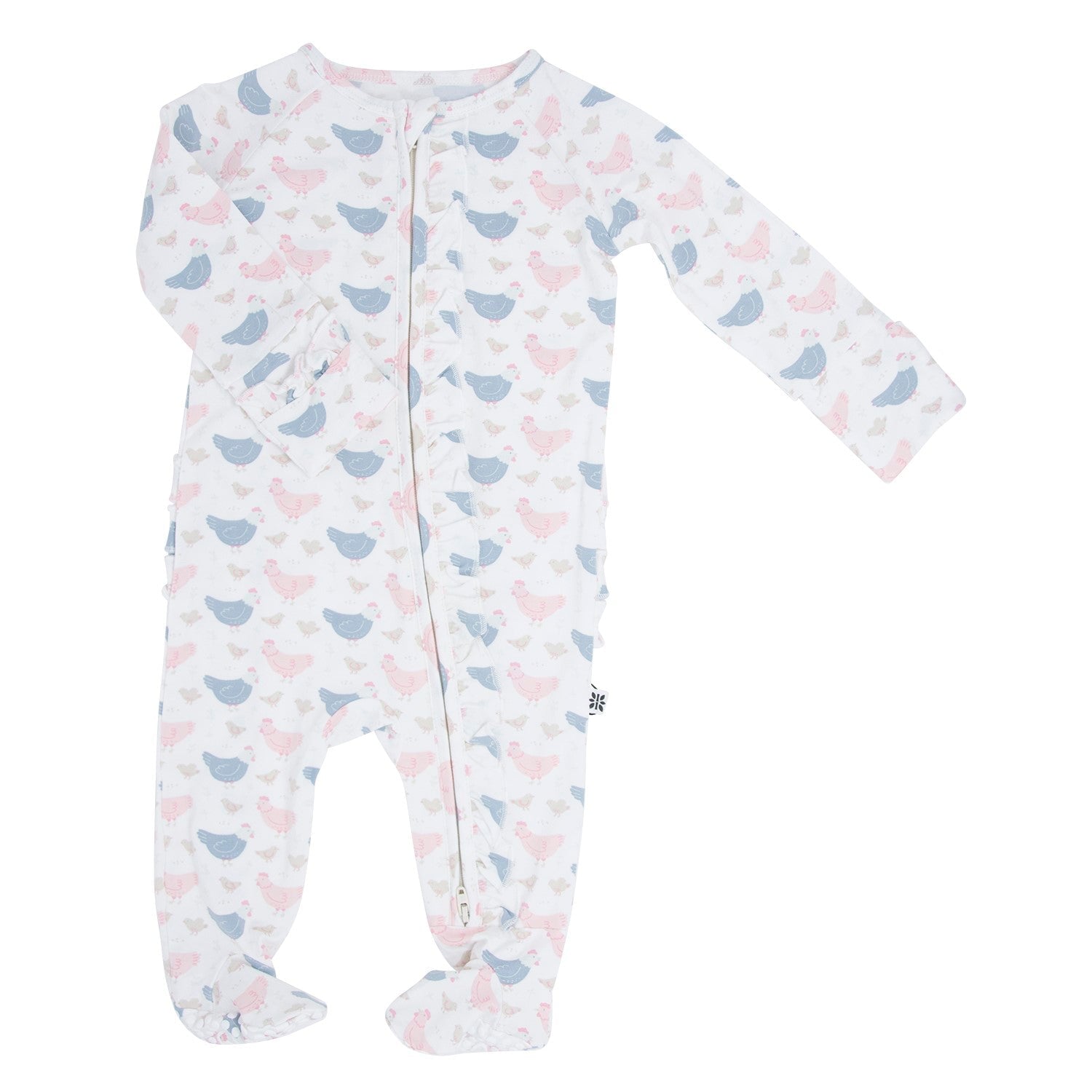 Pink Farm Hens Bamboo Ruffle Footie