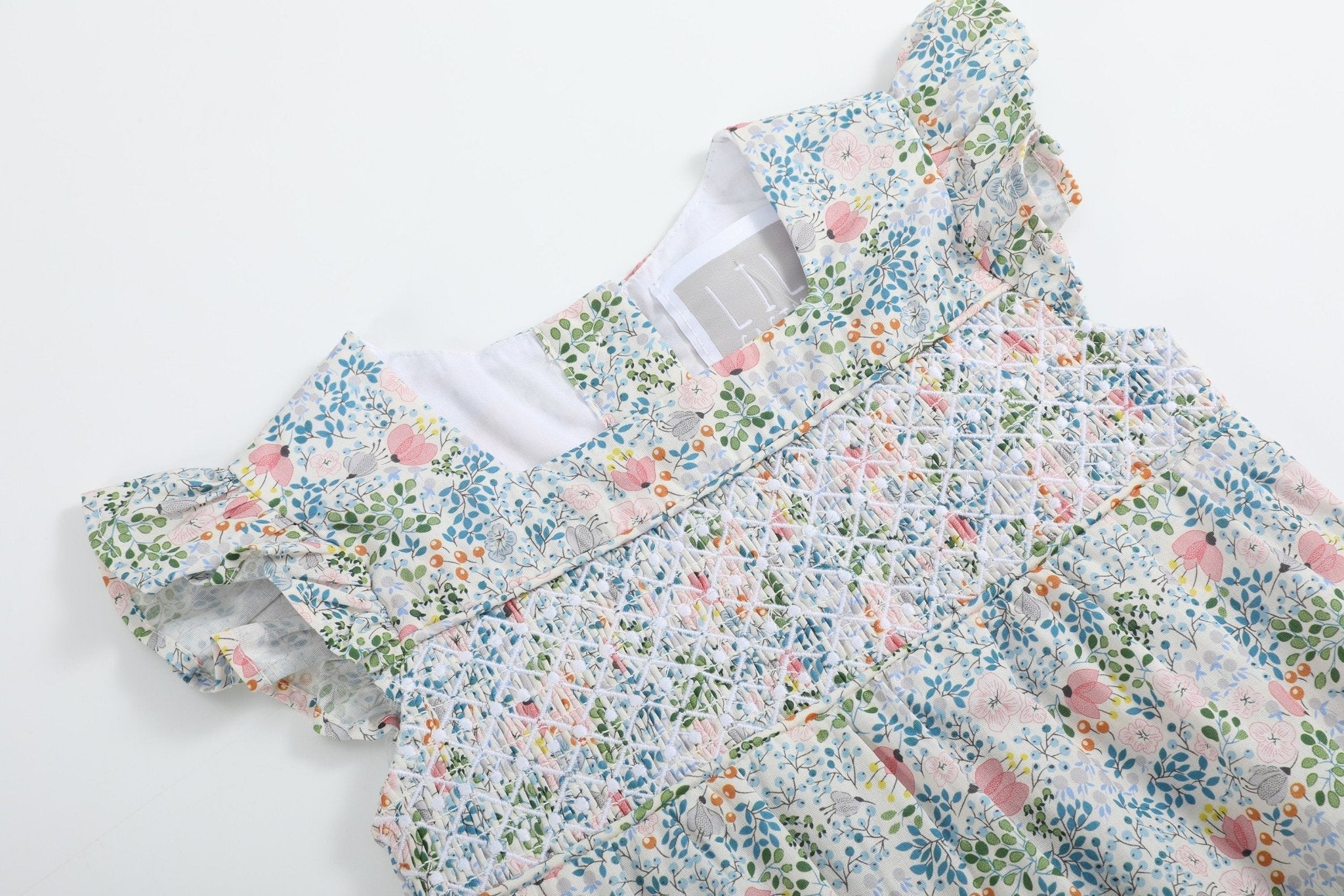 Pink Floral Print Smocked Futter Romper