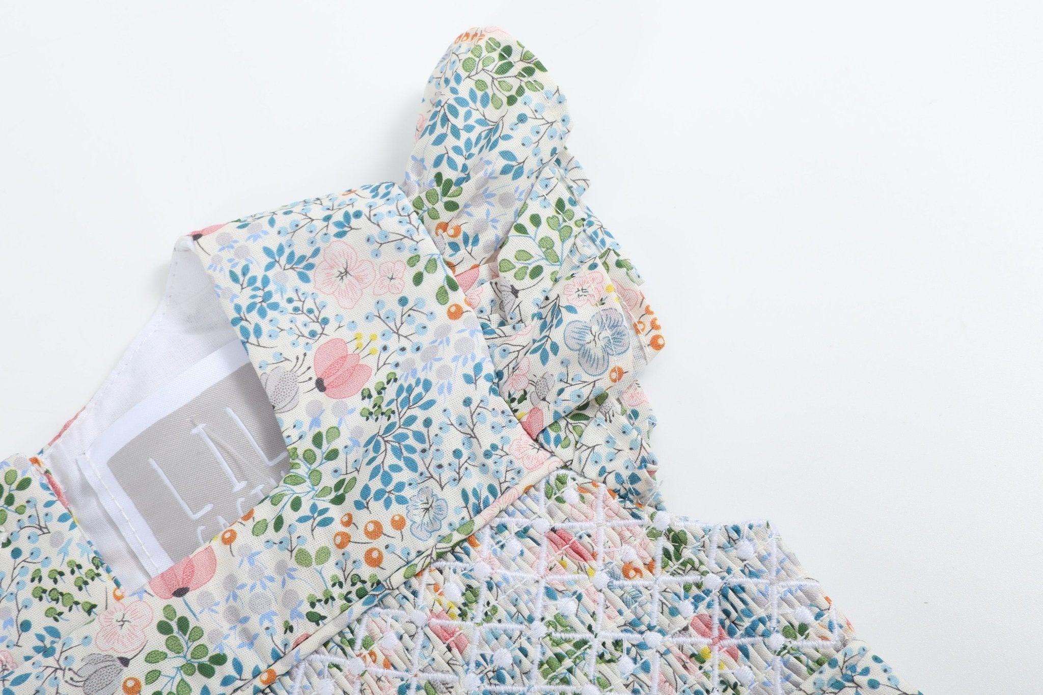 Pink Floral Print Smocked Futter Romper