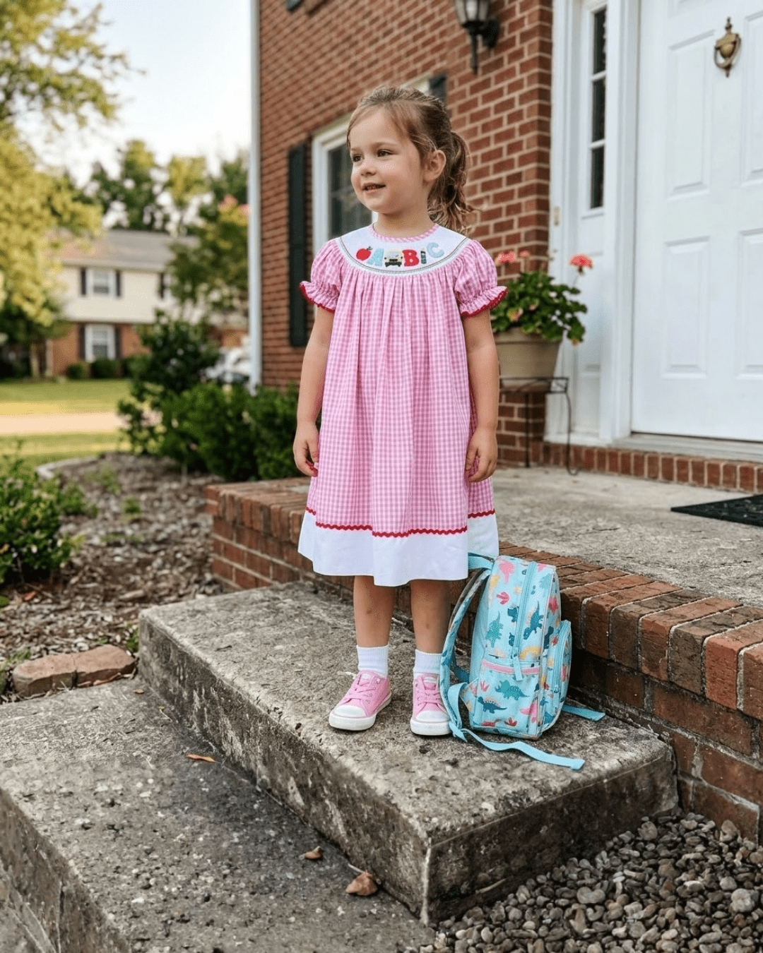 Pink Gingham Abc School Bishop Dress