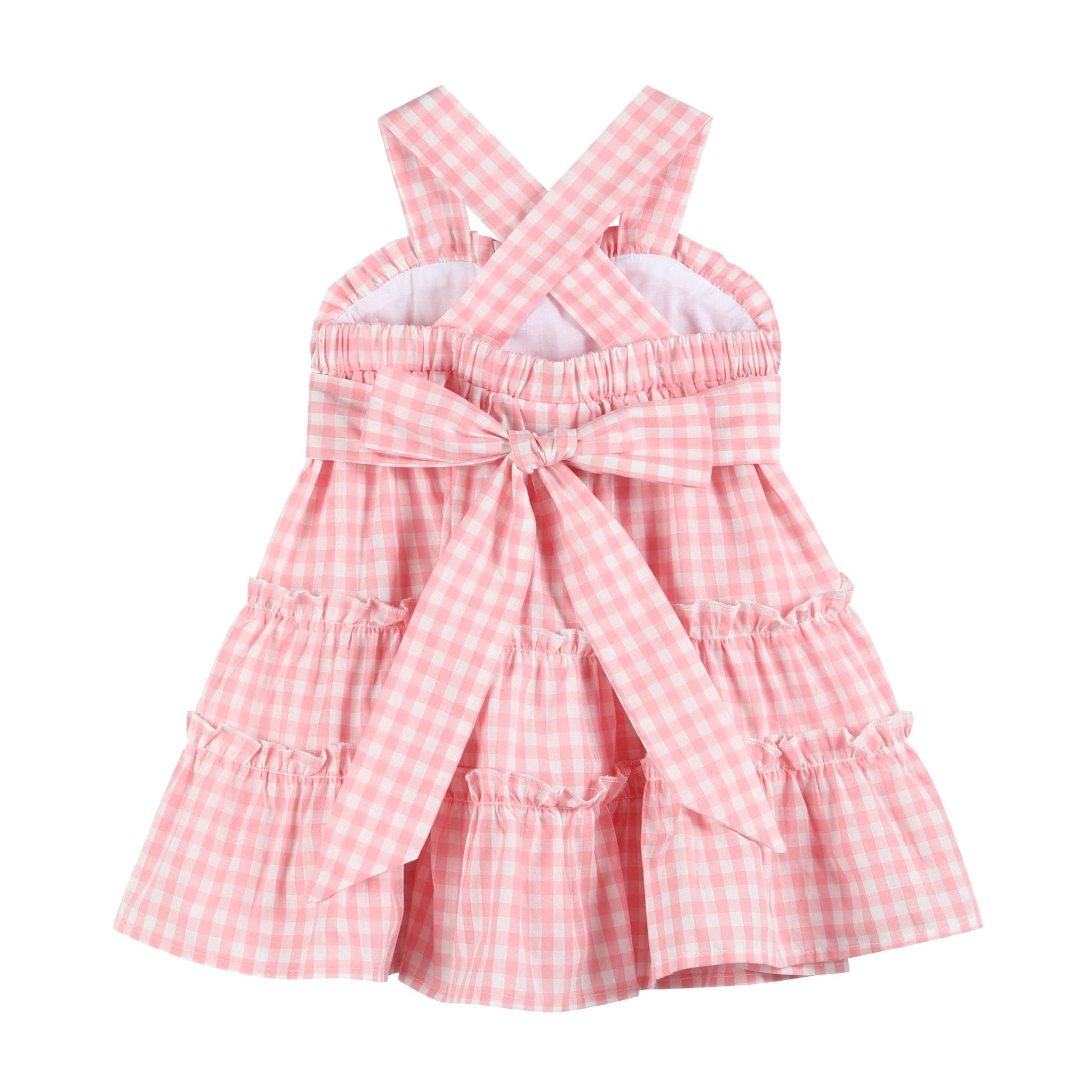 Pink Gingham Check Layered Sundress