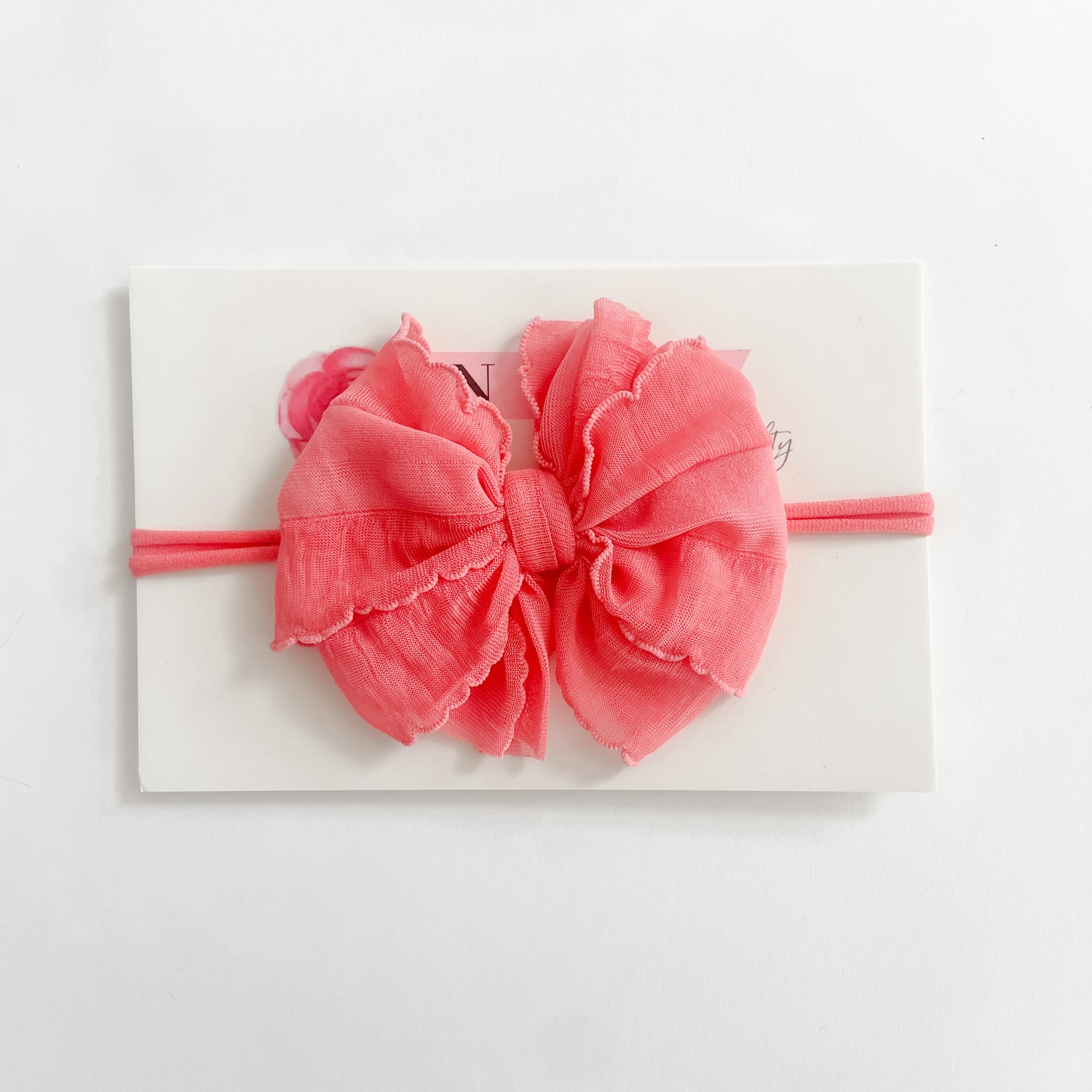 Pink Grapefruit | Skinny Mini Nylon Ruffled Baby Headband