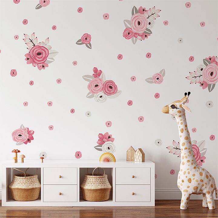 Pink And White Graphic Flower Wall Decals