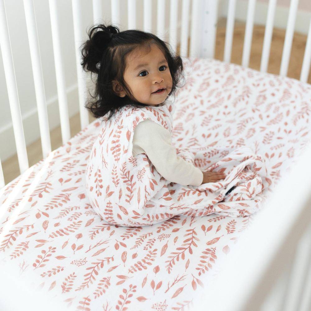 Pink Leaves Crib Sheet