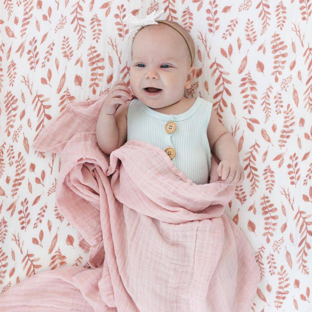 Pink Leaves Crib Sheet