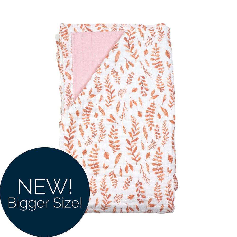 Pink Leaves + Cotton Candy Classic Muslin Super Snuggle Blanket
