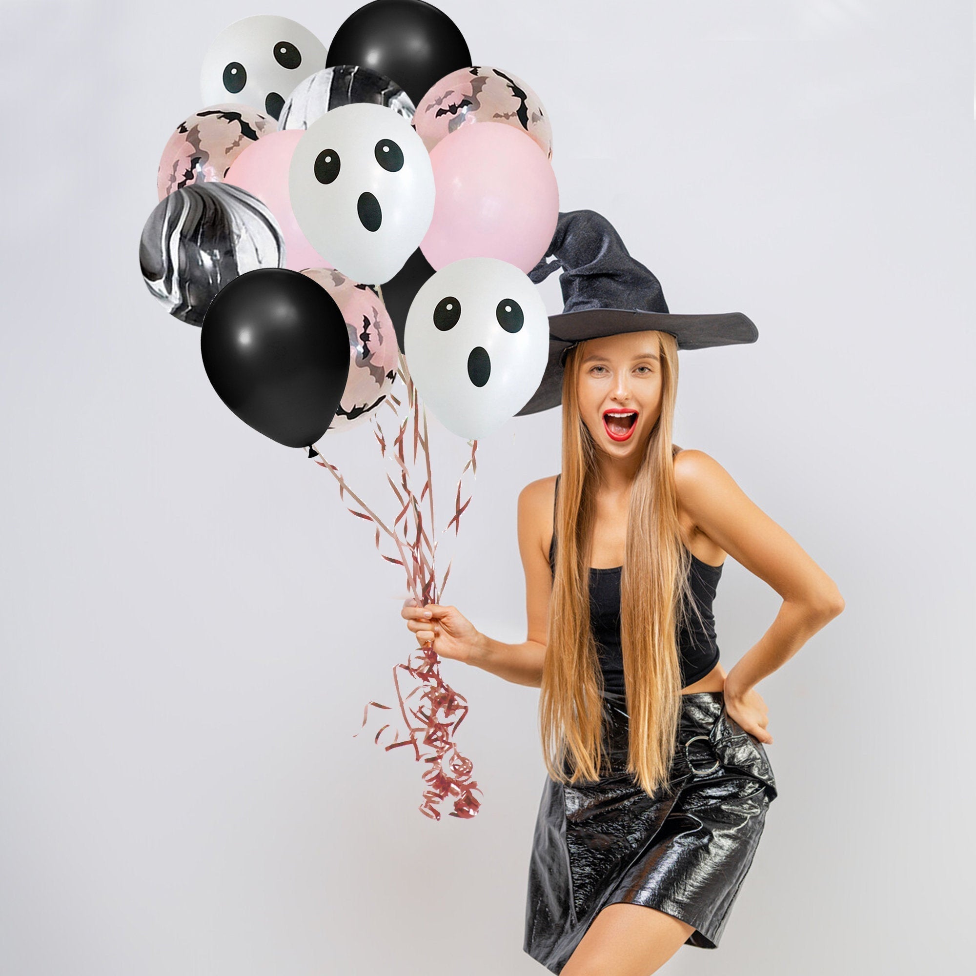 Pink Marble Halloween Balloon Bouquet
