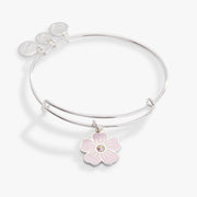 Pink Pansy And Crystal Charm Bangle Bracelet