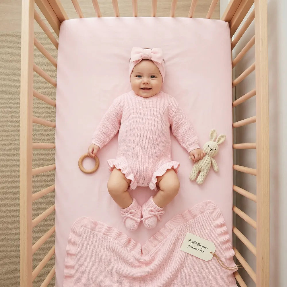 Ruffle Chunky Knit Baby Romper In Pink