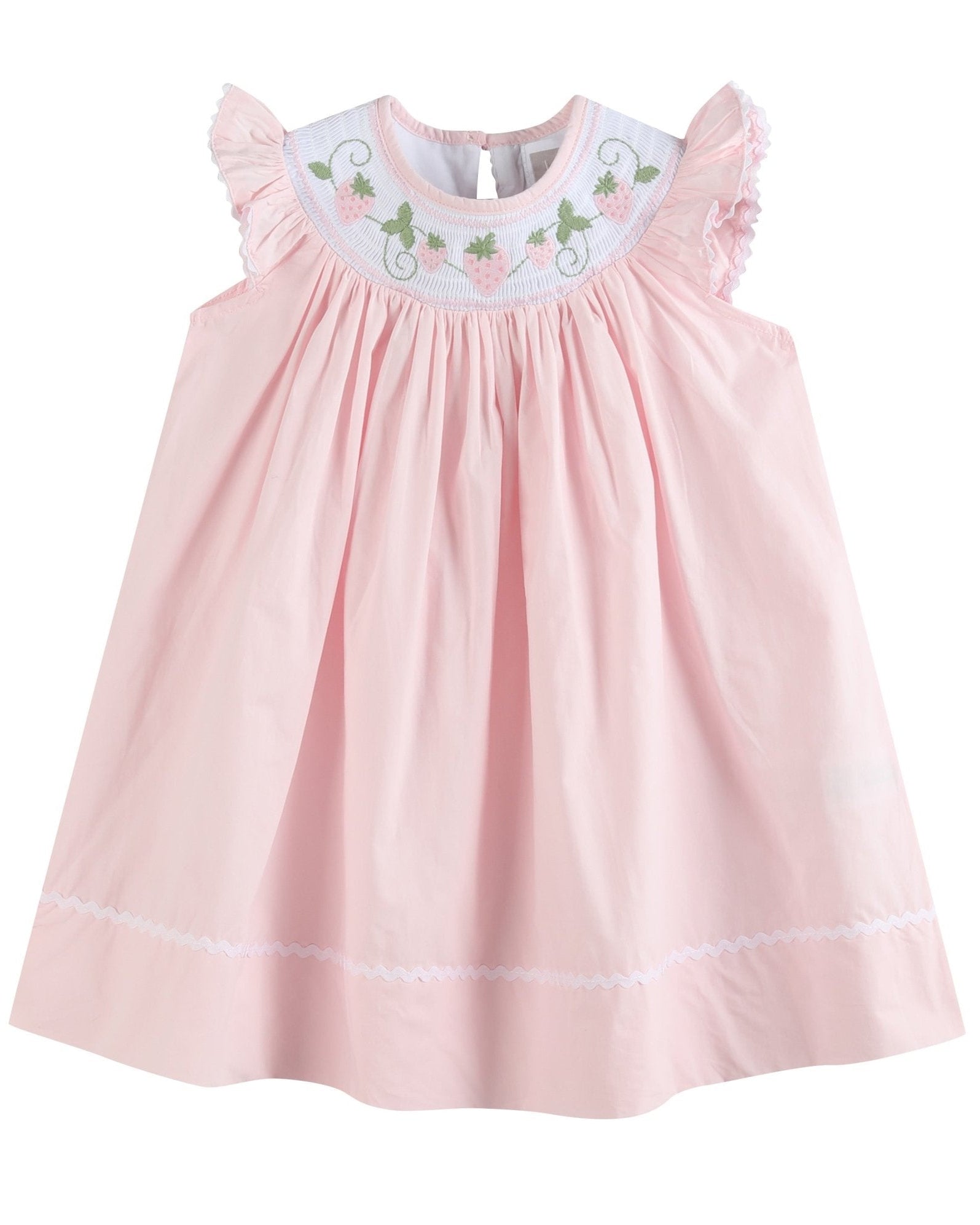 Pink Strawberry Vine Smocked Bishop Dress