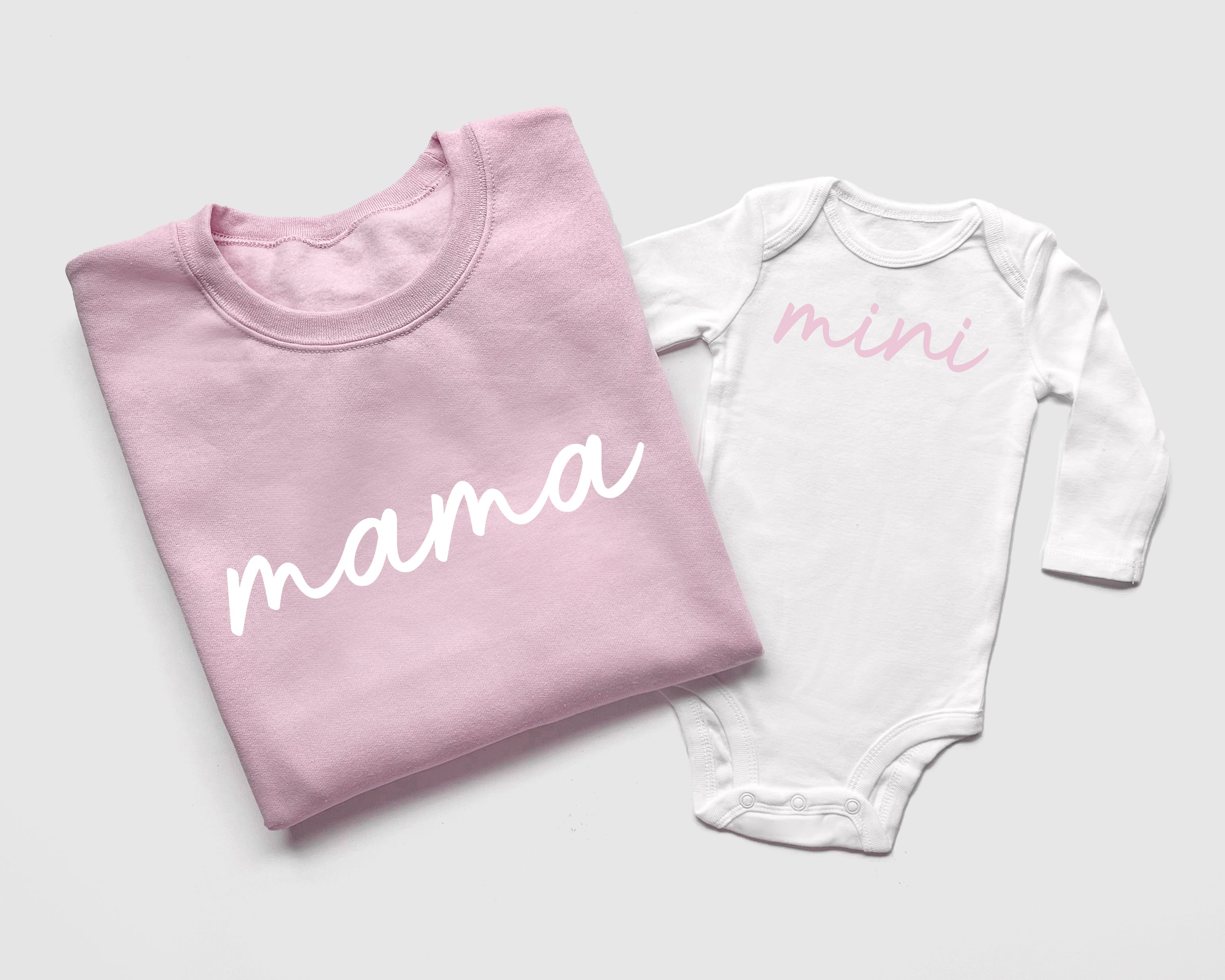 Custom Light Pink And White Mommy And Me Outfits