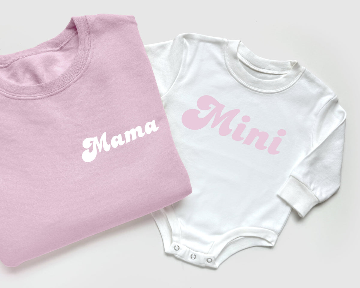 Custom Light Pink And White Mommy And Me Outfits