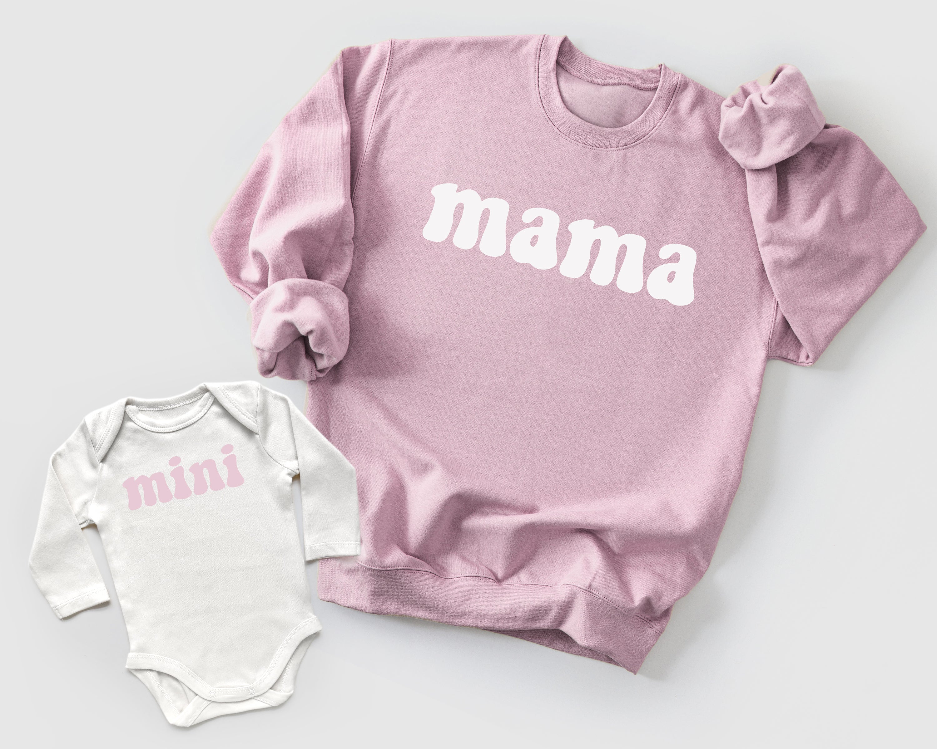 Custom Light Pink And White Mommy And Me Outfits