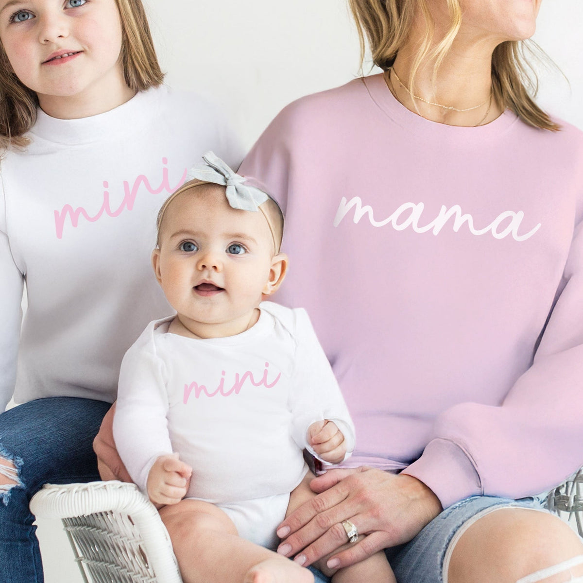 Custom Light Pink And White Mommy And Me Outfits