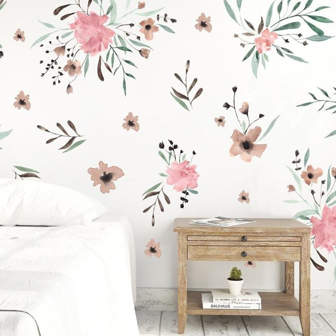 Pink Watercolor Flowers Wall Decals