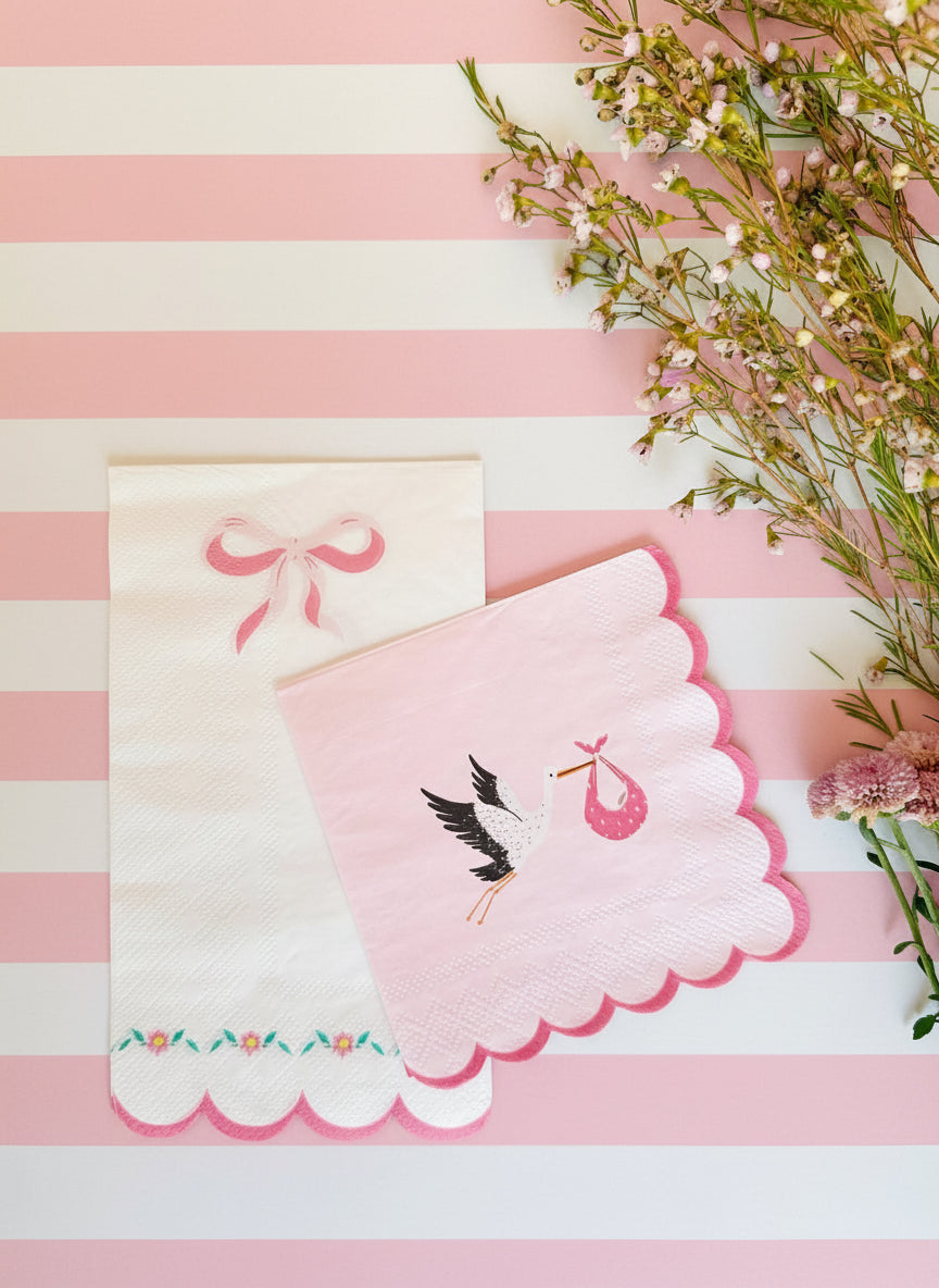 Pink Bow Coquette Luncheon Napkins (set Of 16)