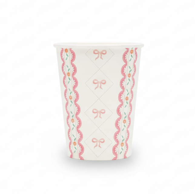 Pink Bow Coquette Paper Cups 9oz (8 Pack)