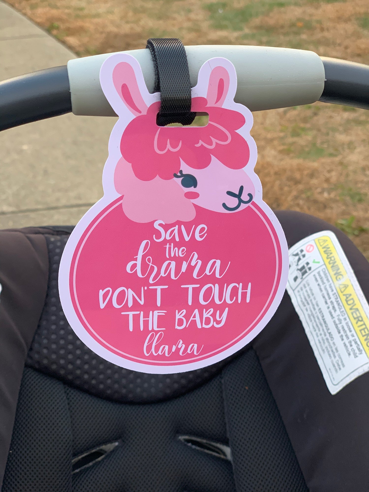 Pink Llama No Touching Newborn Baby Car Seat Sign Tag