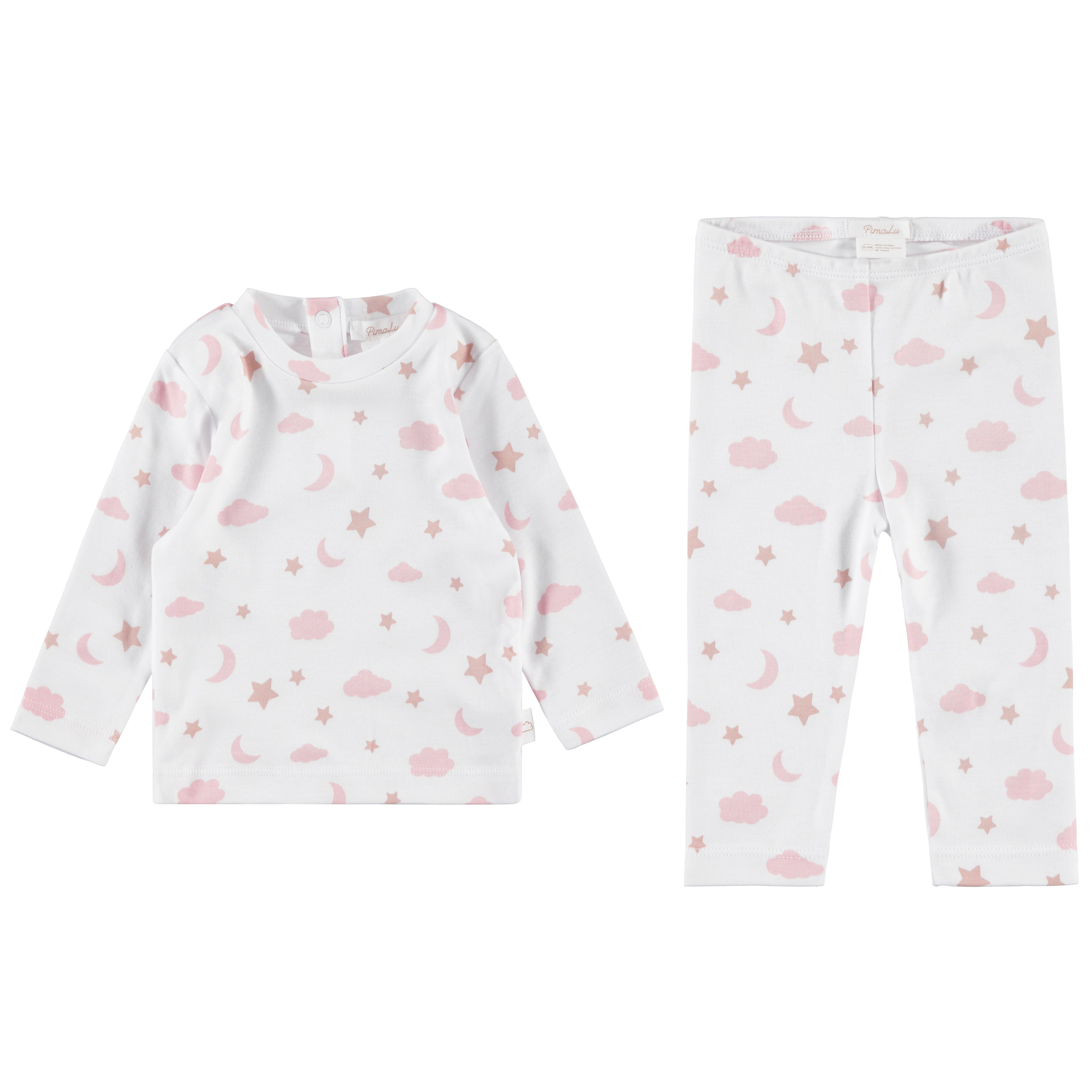 Two Piece Set - Moon And Stars Pink