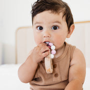 Silicone Bead Teether With Organic Cotton Bag - Heart With Pink Beads | Made In The Usa 🇺🇸