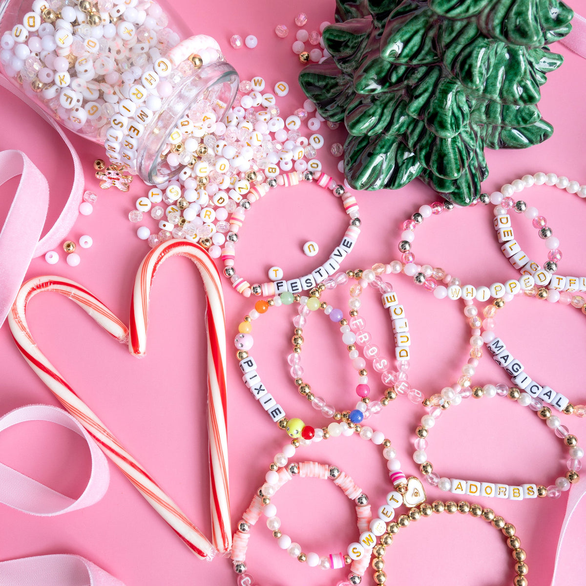 Pastel Pink Merry Christmas Gingerbread Charm Diy Bead Jar