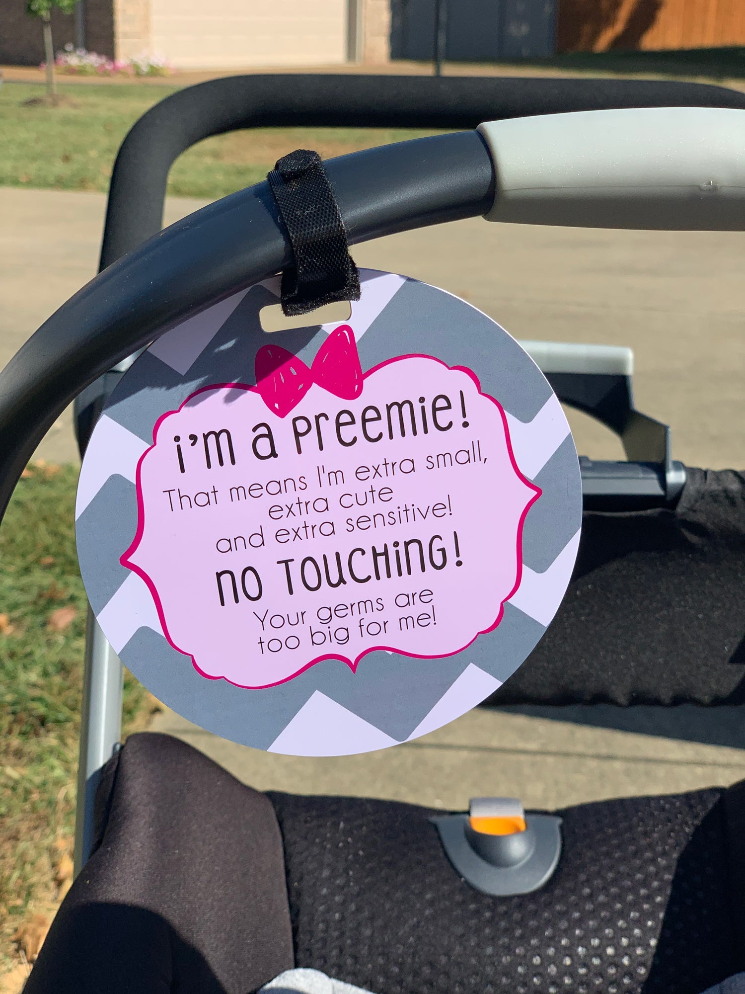 Pink Preemie No Touching Newborn Car Seat Sign Tag