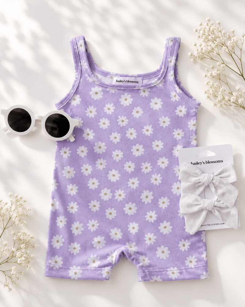 Piper Square Neck Bikeshort Romper - Lavender Bloom