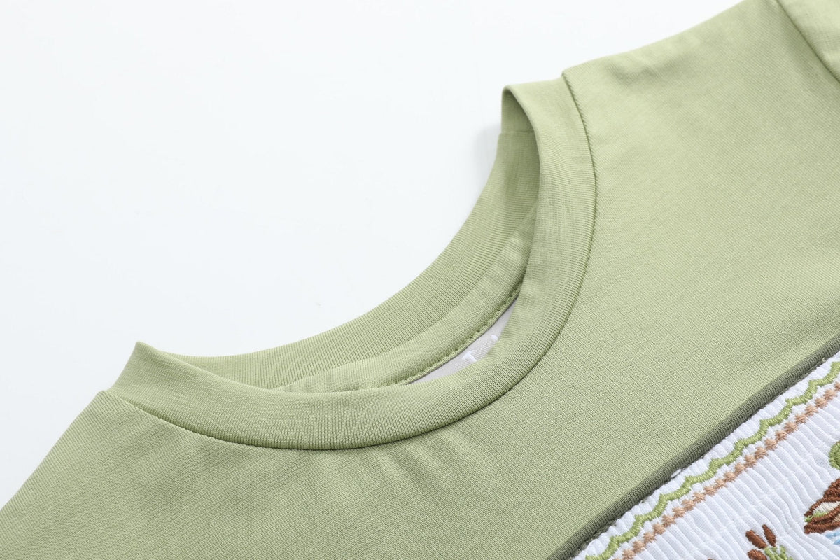 Pistachio Green Mallard Duck Smocked Shirt And Shorts Set