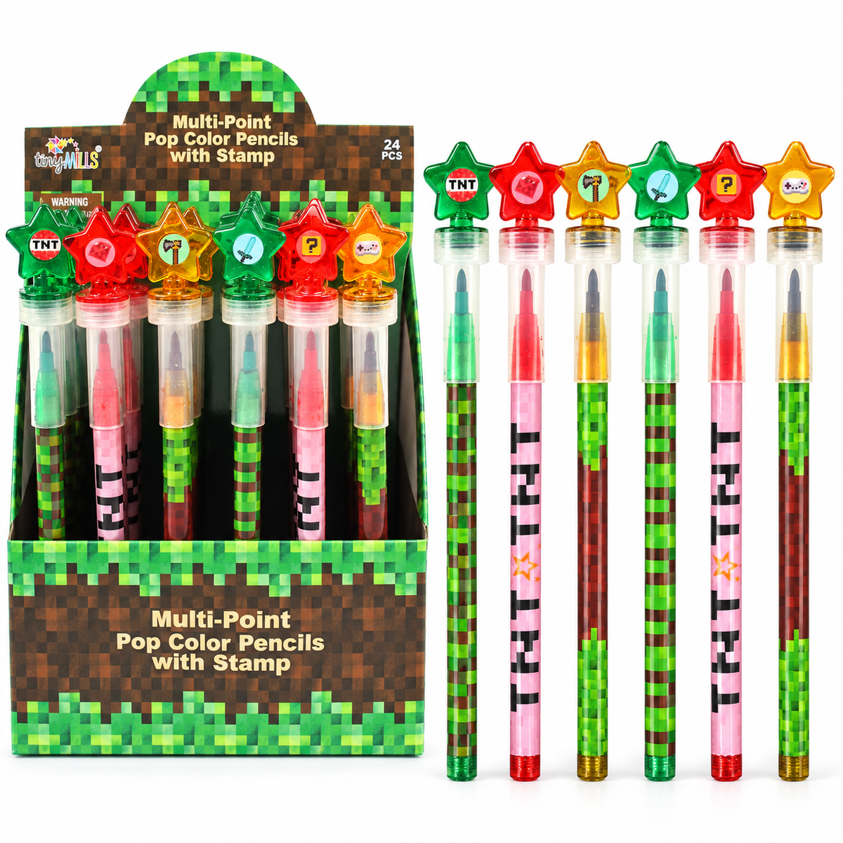 Pixels Stackable Crayon With Stamper Topper