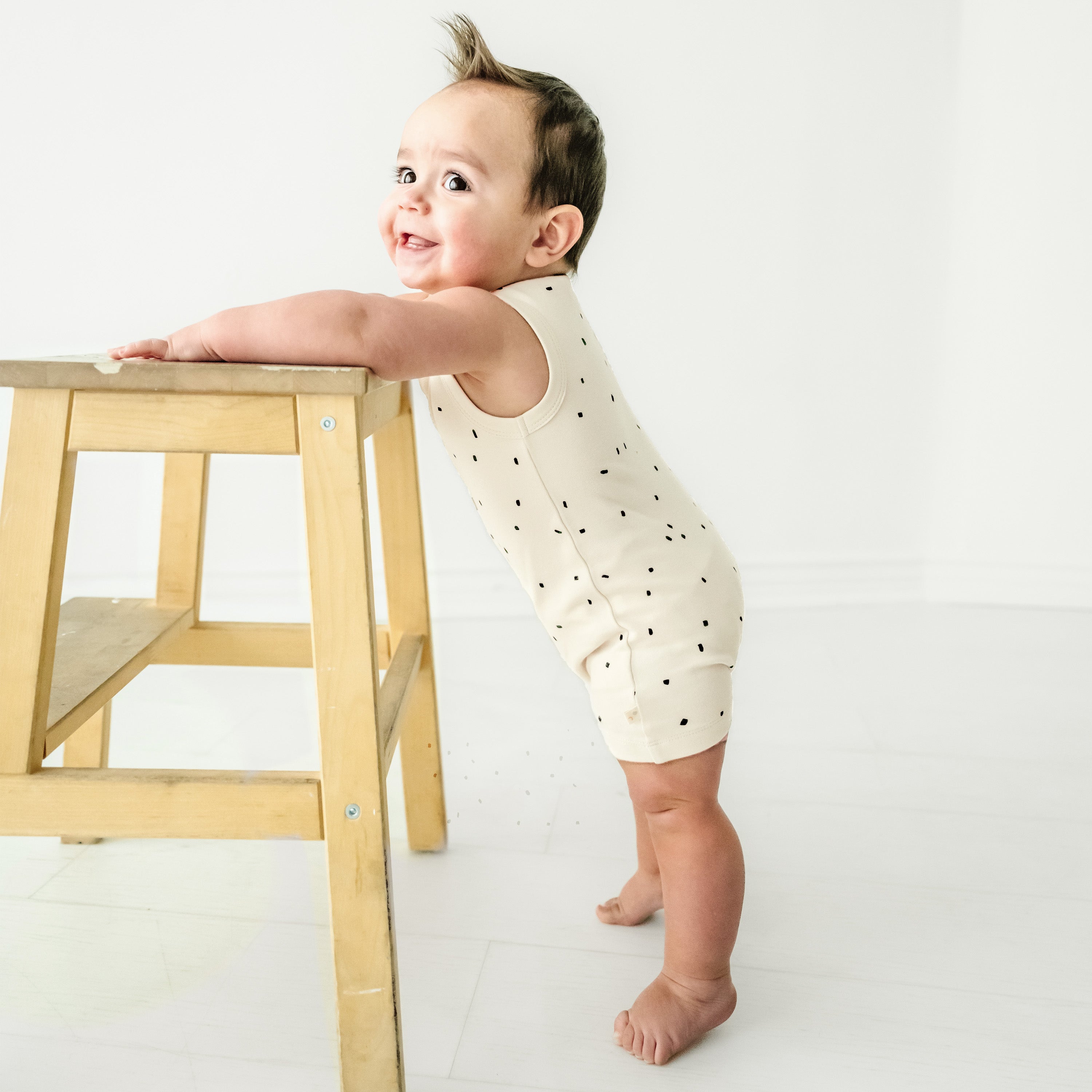 Organic Sleeveless Short Romper - Pixie Dots