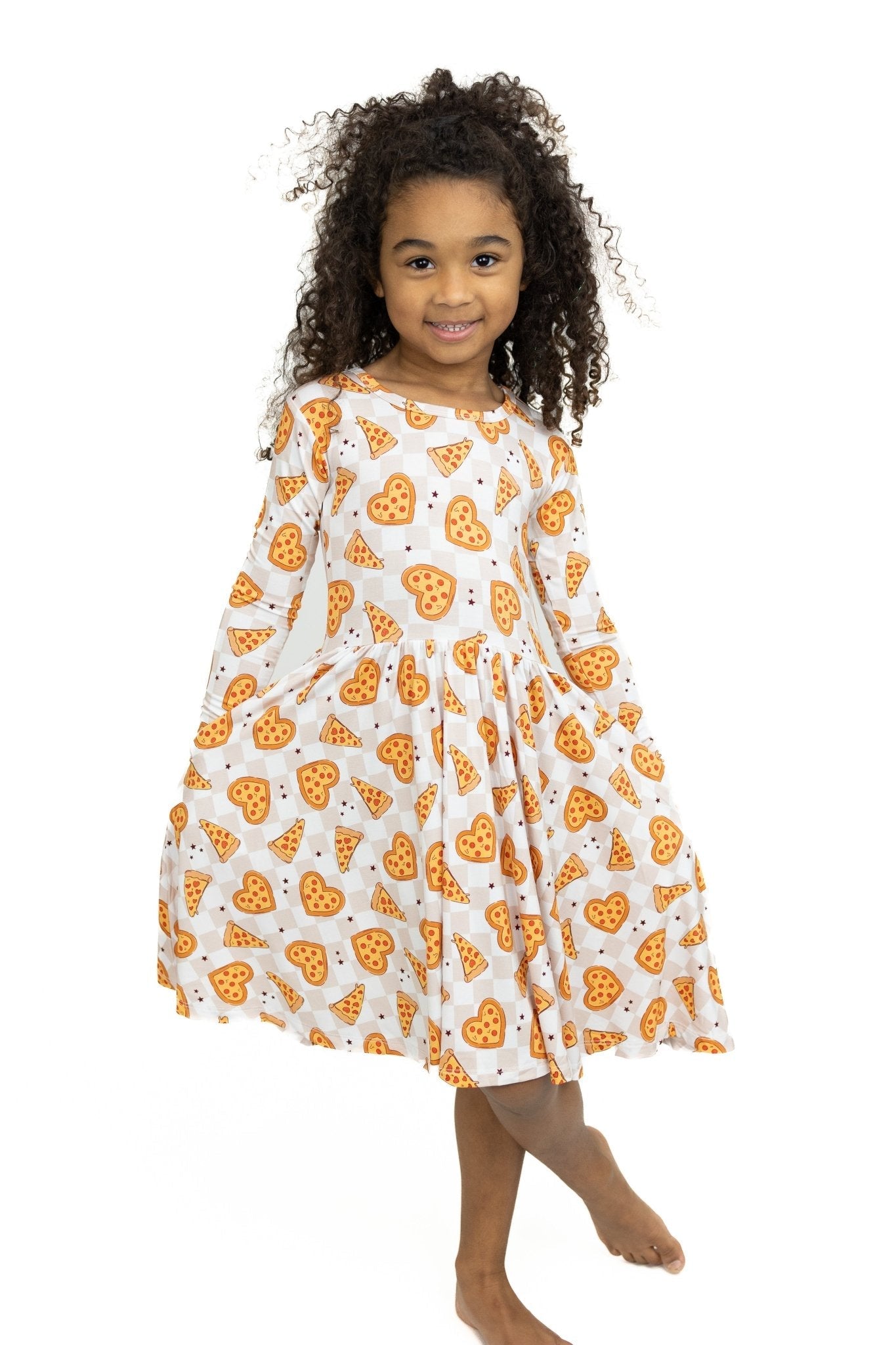 Pizza My Heart Long Sleeve Twirl Dress
