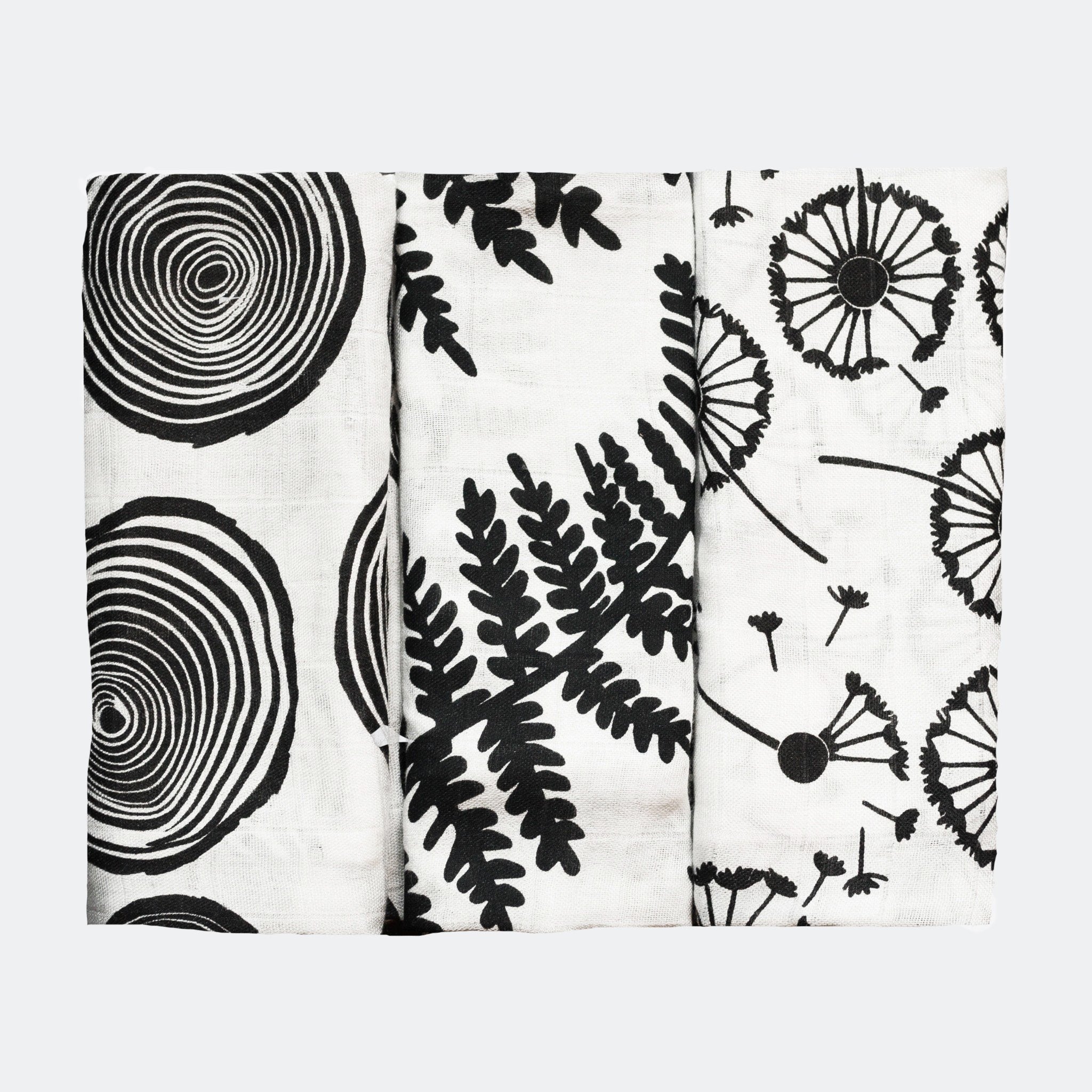 3-pack Plant Print Muslins - For Newborn To 4 Month Old Babies