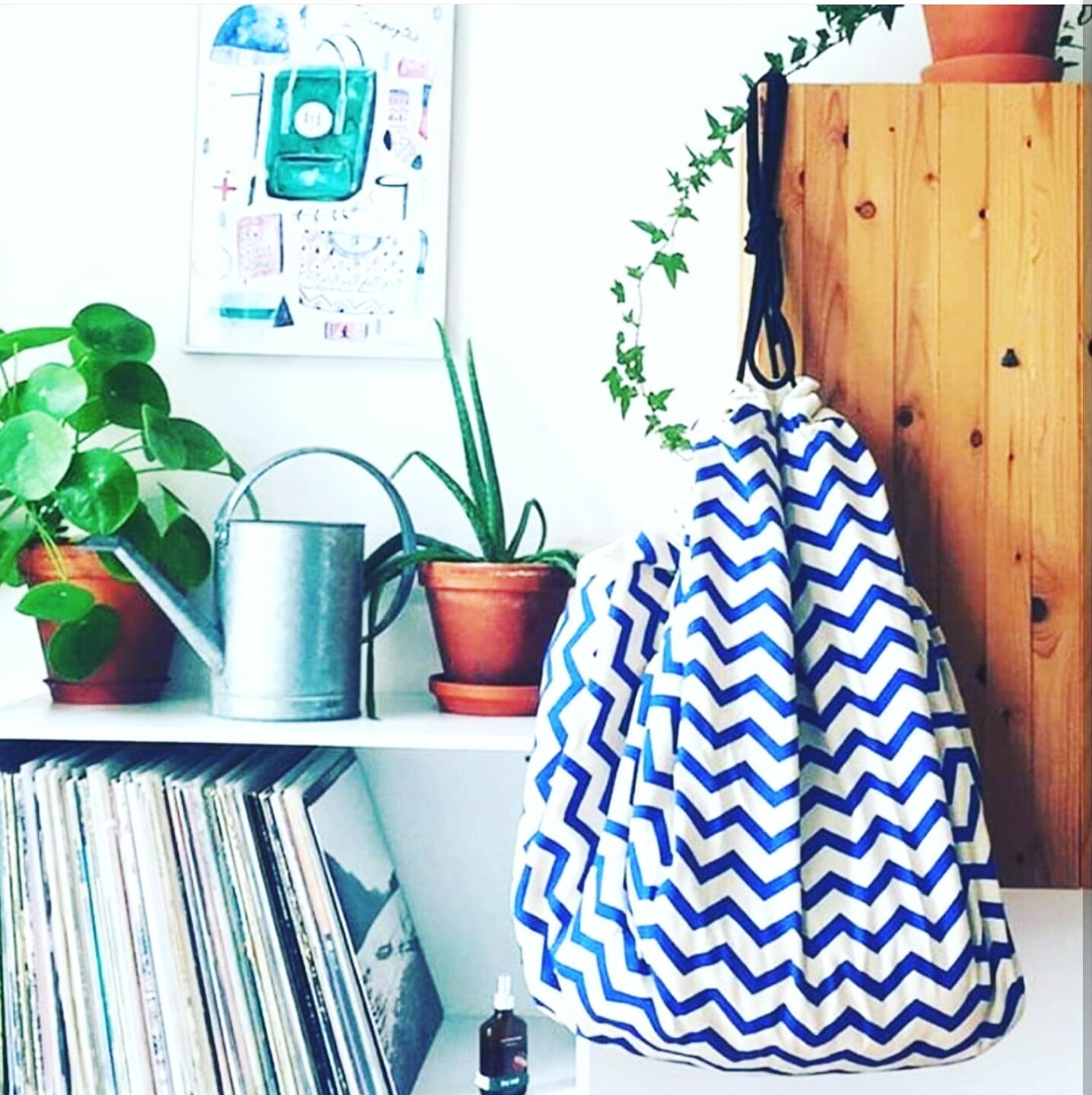 Zig Zag Blue Toy Storage Bag