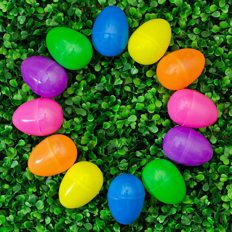 12 Bright Multicolored Plastic Eggs 2.25 Inches