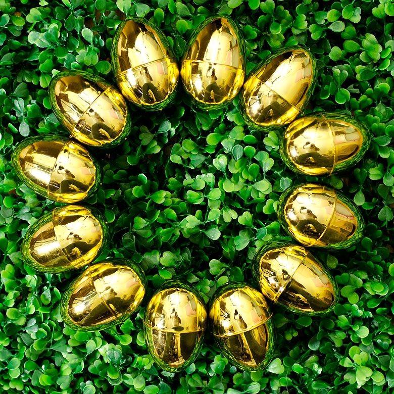 Set Of 24 Shiny Golden Plastic Easter Eggs, 2.25 Inches