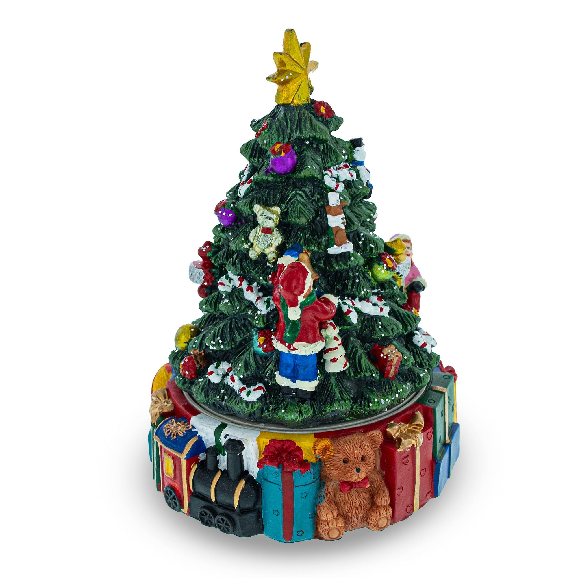 Gifts And Decorations Delight: Spinning Base Musical Figurine With Children Decorating Christmas Tree