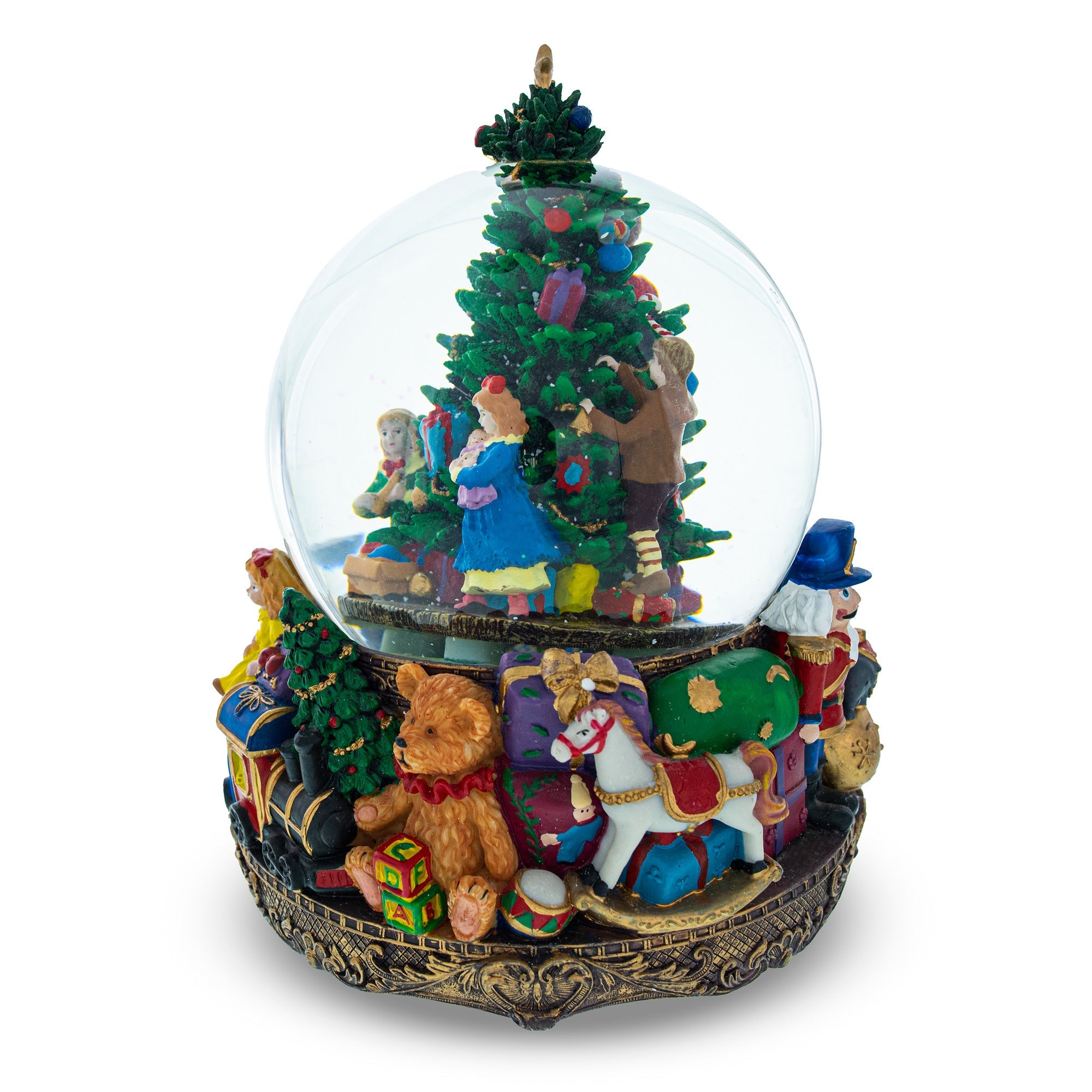 Illuminated Tree Magic: Led Lights Musical Water Snow Globe, 9.6 Inches, With Children Decorating Christmas Tree