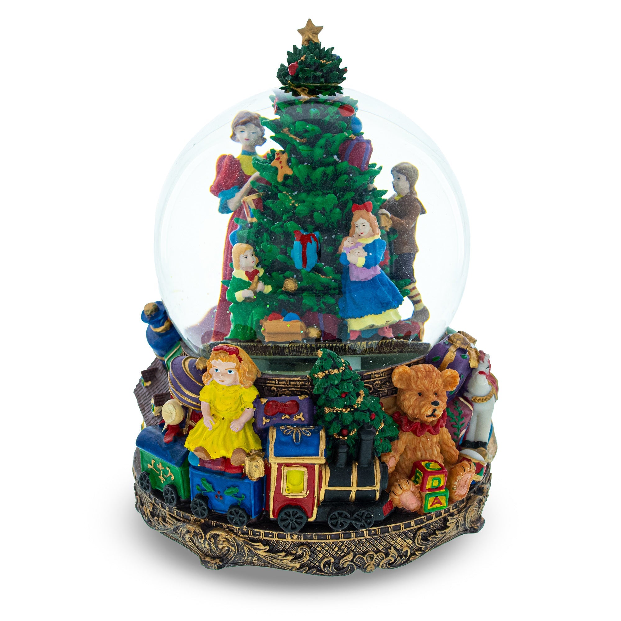 Illuminated Tree Magic: Led Lights Musical Water Snow Globe, 9.6 Inches, With Children Decorating Christmas Tree