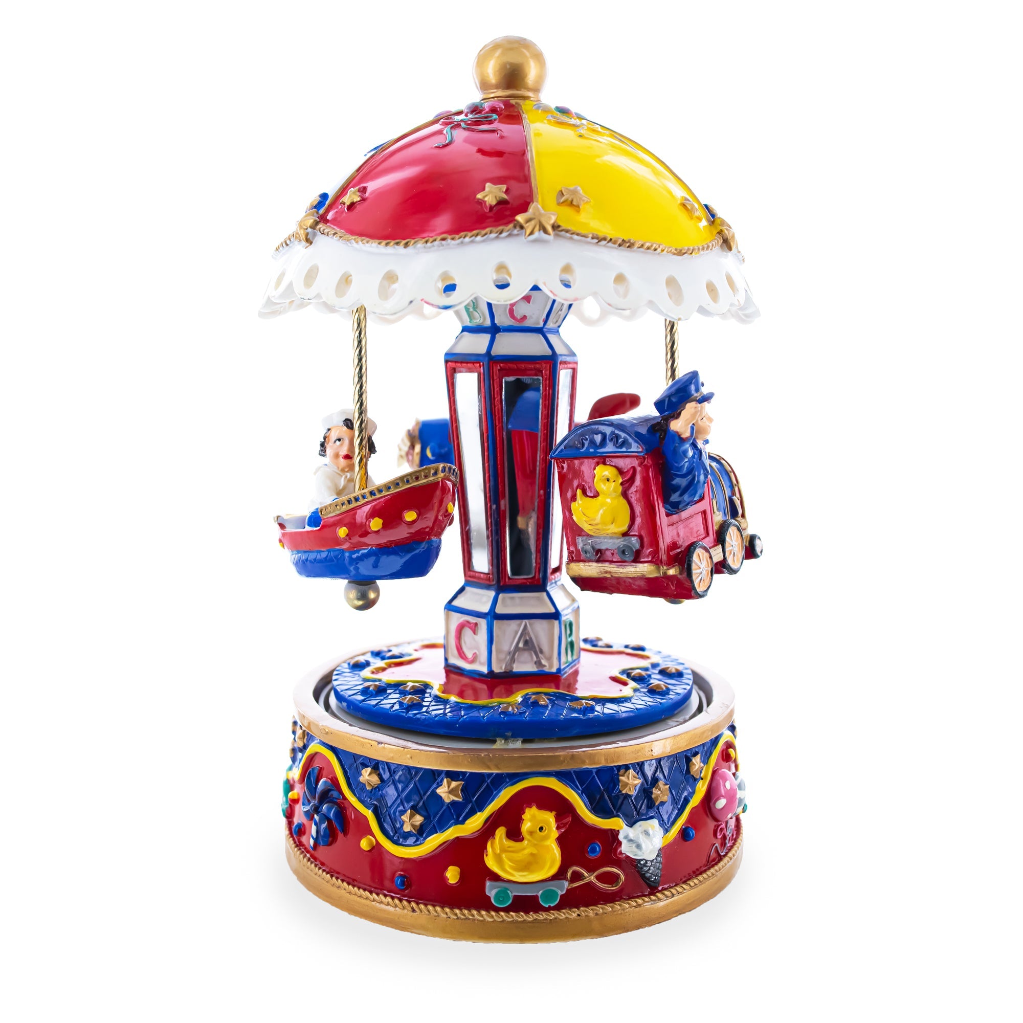 Whimsical Transport Carousel: Musical Figurine With Airplane, Boat, And Train