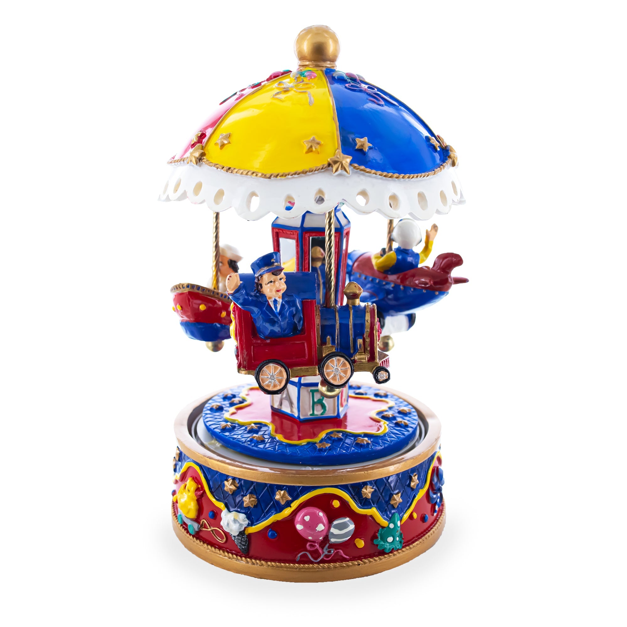 Whimsical Transport Carousel: Musical Figurine With Airplane, Boat, And Train