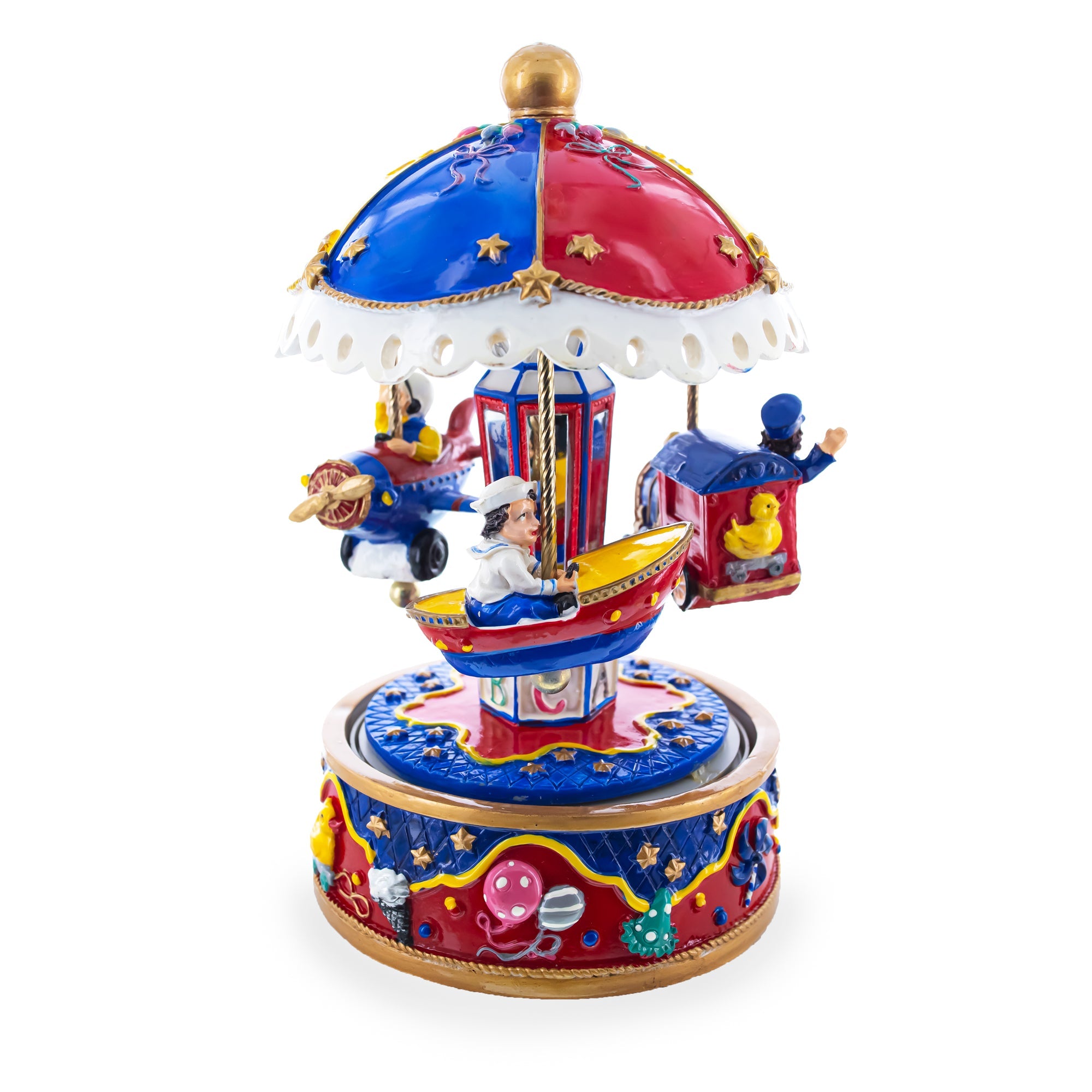 Whimsical Transport Carousel: Musical Figurine With Airplane, Boat, And Train